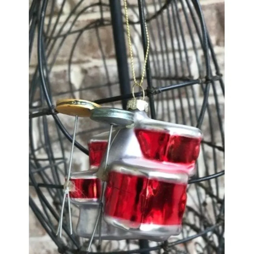Retro Drums Ornament Glass Musical Band Instrument Christmas Gift New